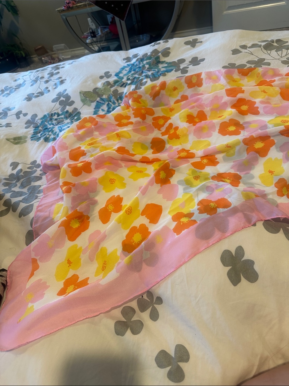 Floral Pink and Orange Scarf-Style Bedding Accent